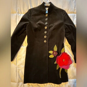 Unique Cambridge Dry goods black  jacket coat with flowers floral embellishment